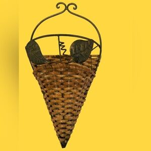 Woven Wicker Wall Basket with Metal Accents
